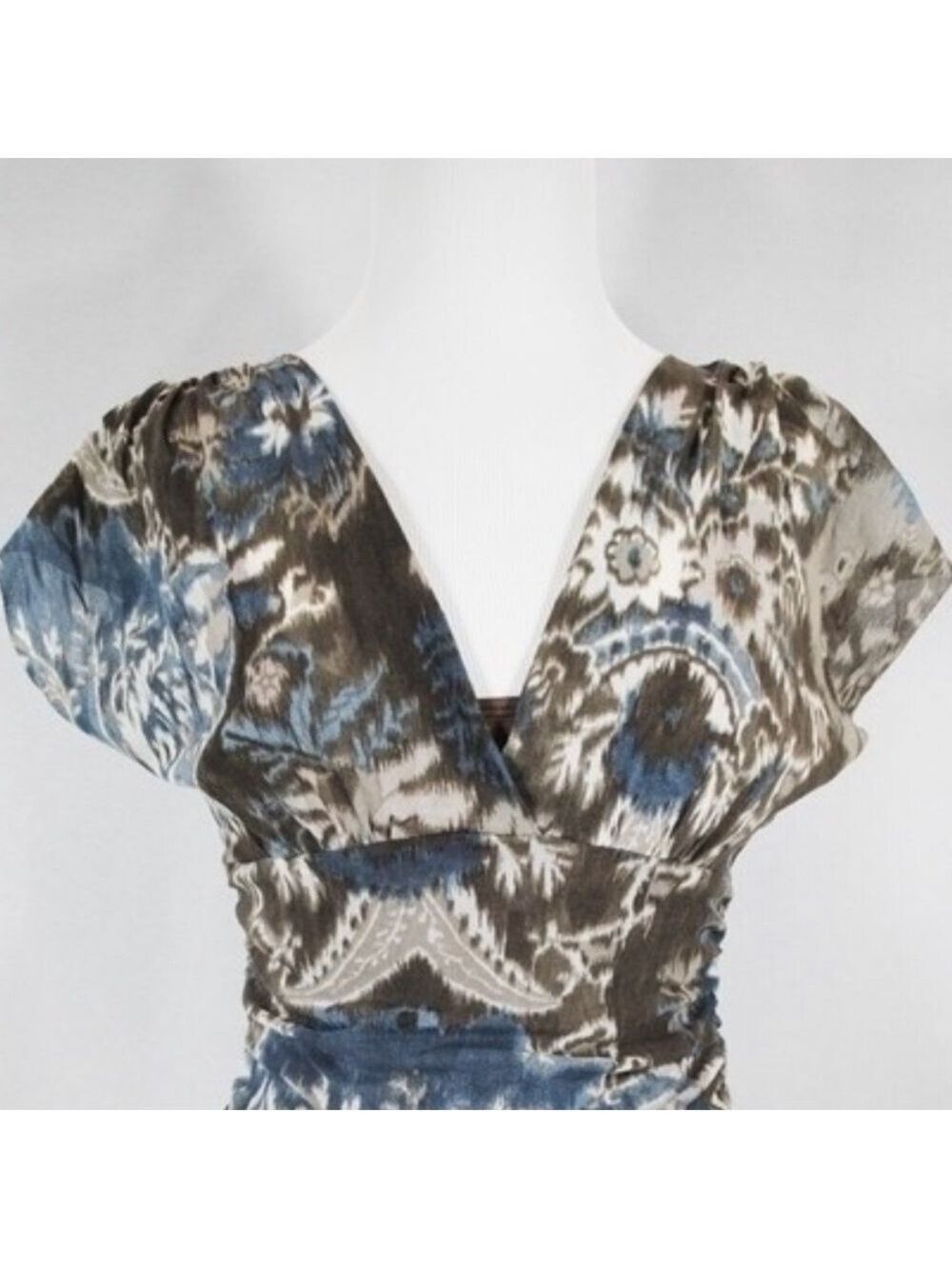 Karen Kane shirred mesh faux wrap blouse size medium - Picture 5 of 6